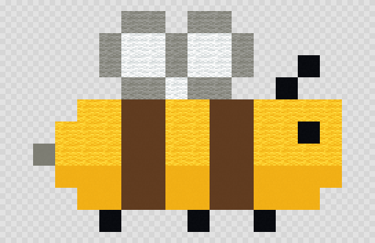 Bee Minecraft pixel art, 16 by 10 blocks