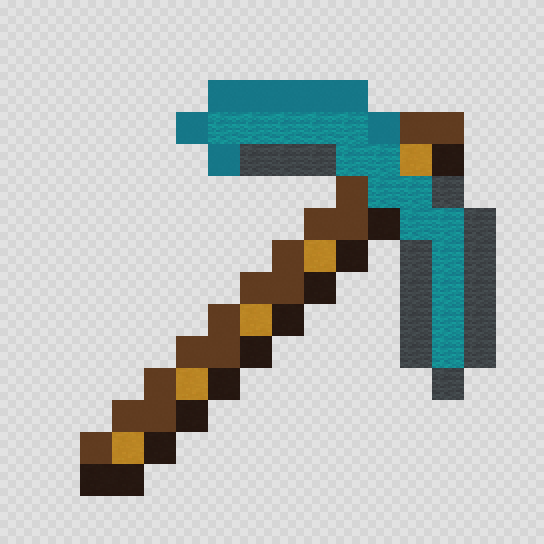 Diamond pickaxe Minecraft pixel art, 16 by 16 blocks